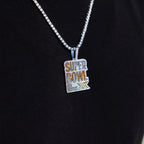Iced 2026 Pink Ombre Stacked Super Bowl LX Official NFL Wordmark Pendant in White Gold