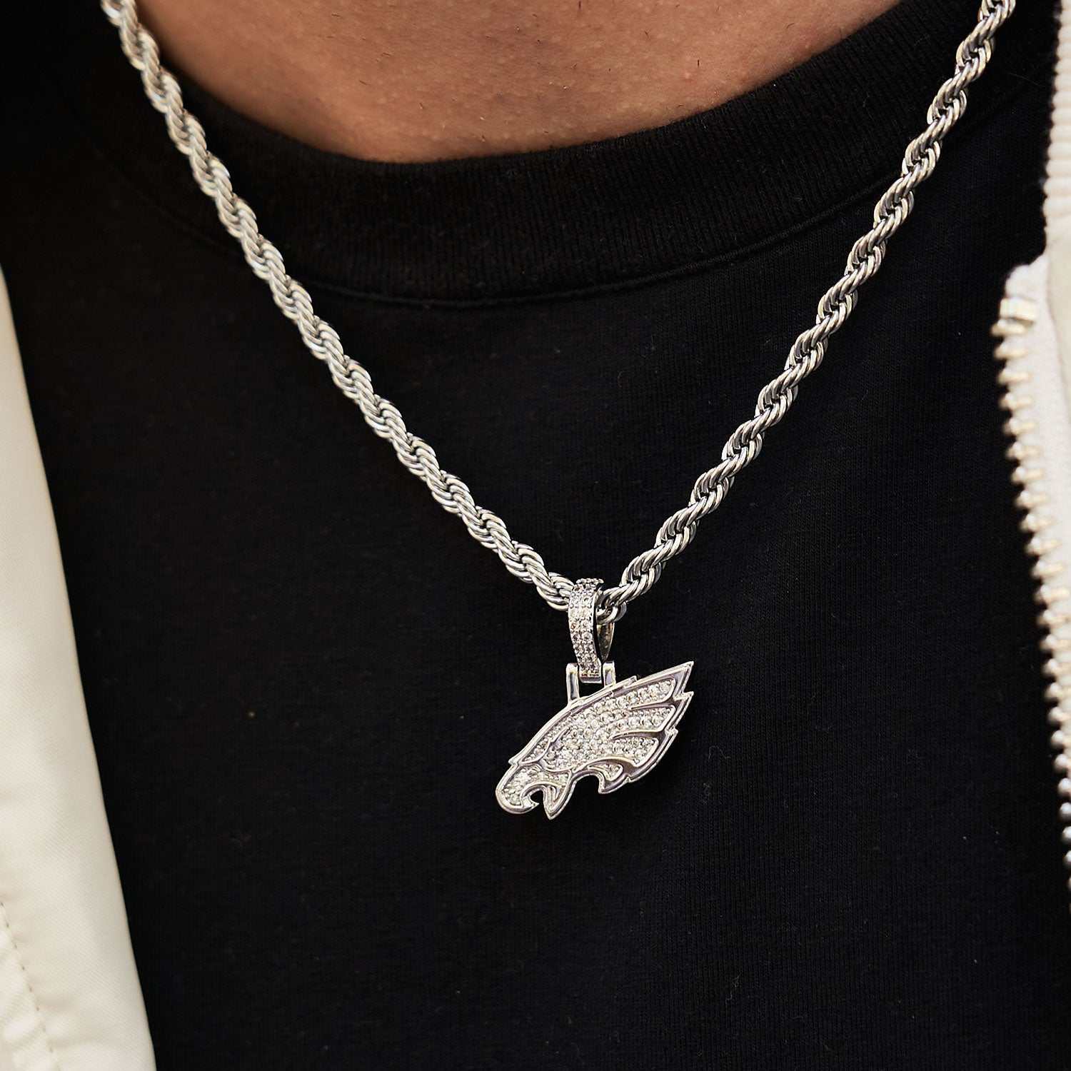 Philadelphia Eagles Official NFL Micro Logo Pendant - White Gold
