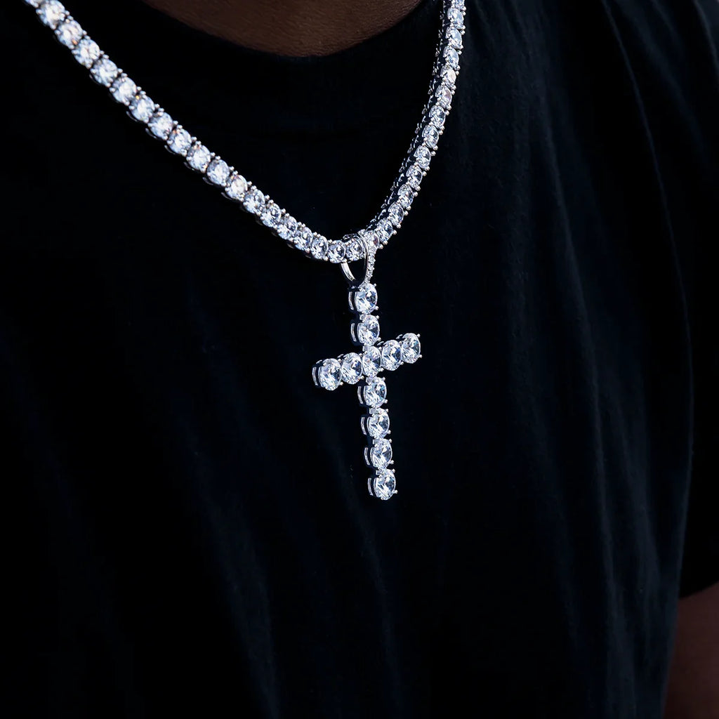 Large Diamond Cross Pendant in White Gold