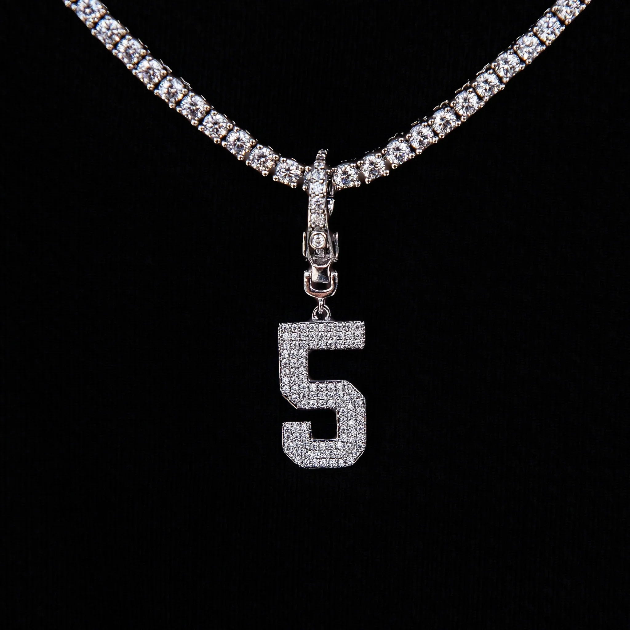Micro Pave Number Clip On Pendants in White Gold