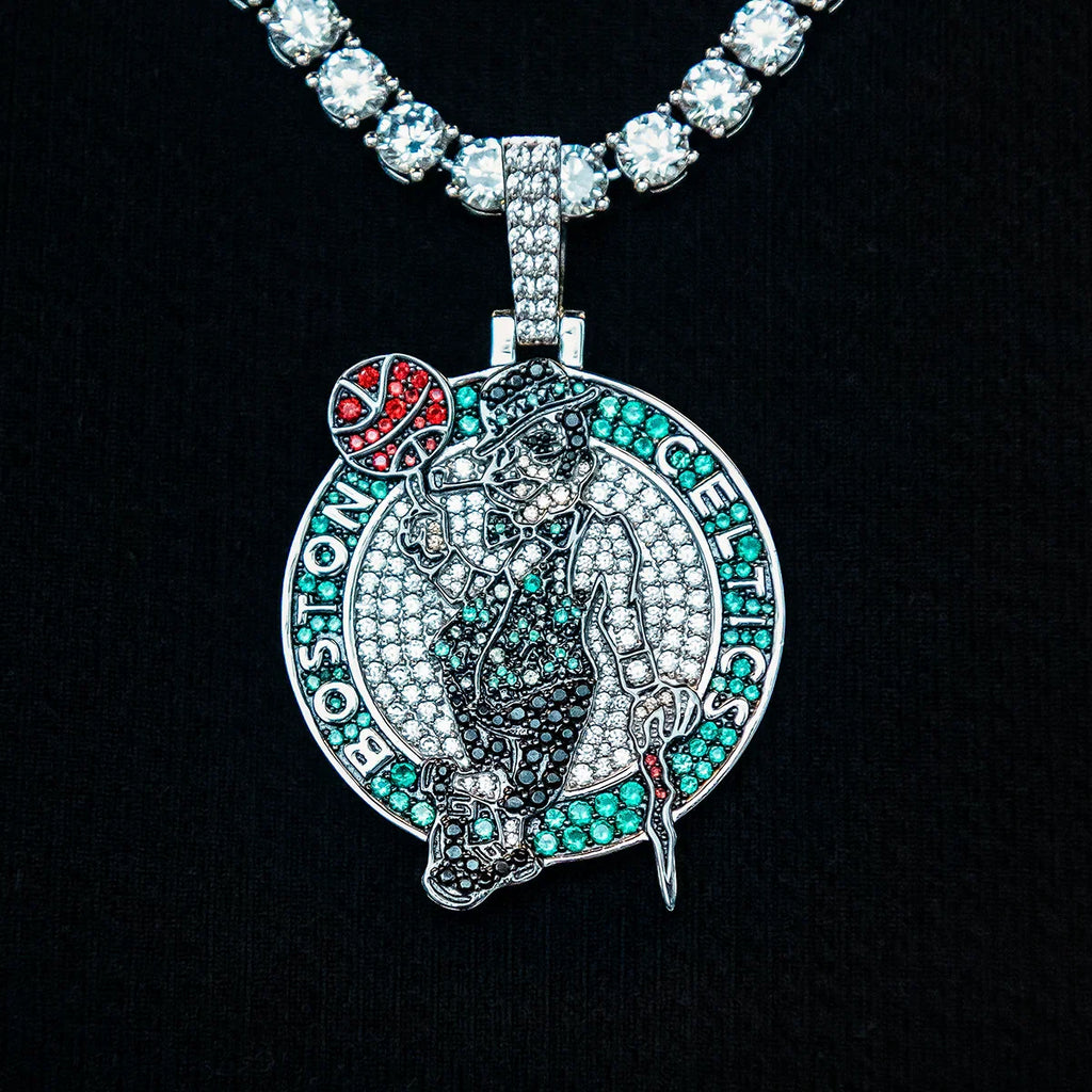 Boston Celtics Official NBA Primary Logo Pendant - White Gold
