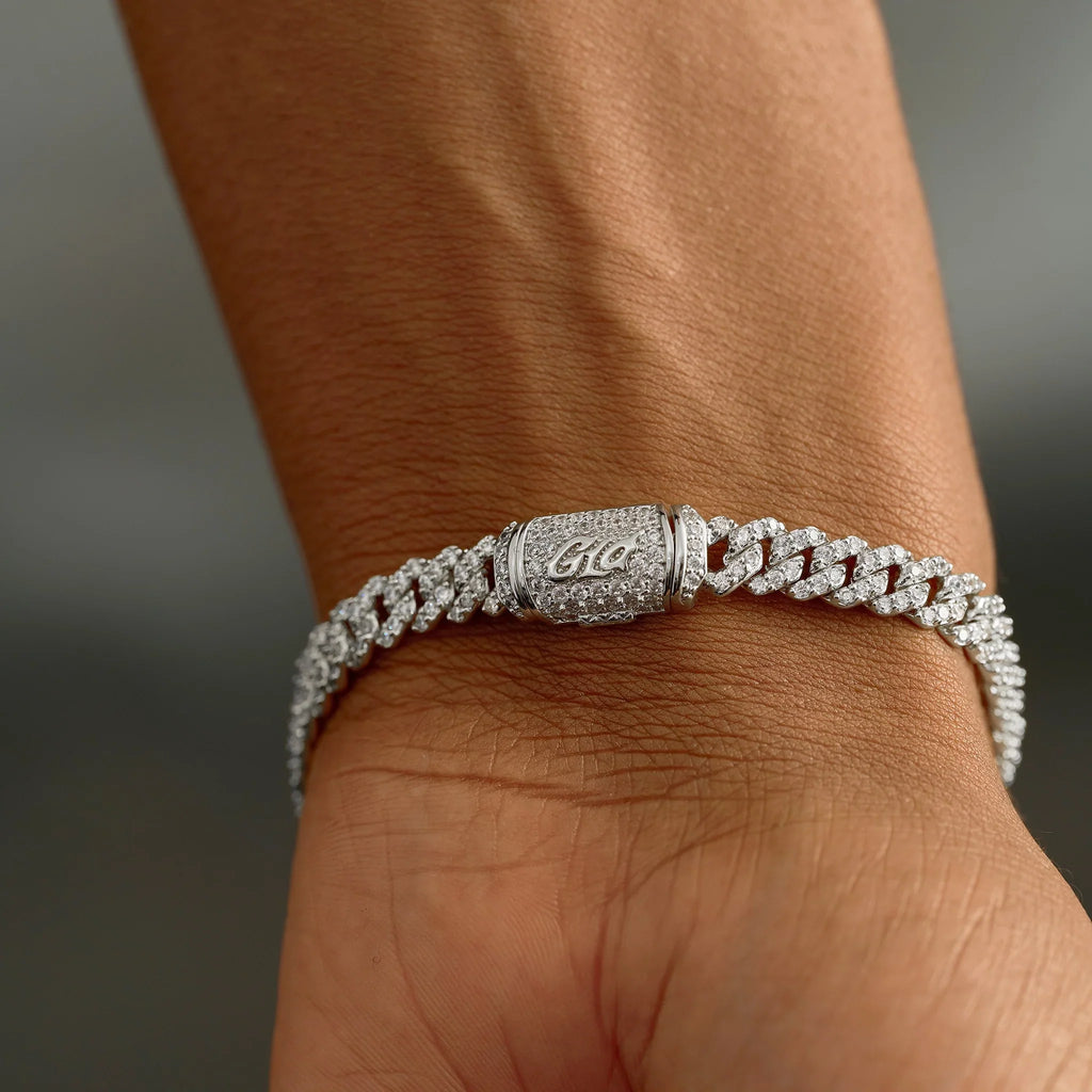 Iced Crucifix Cross Plate Bracelet in White Gold