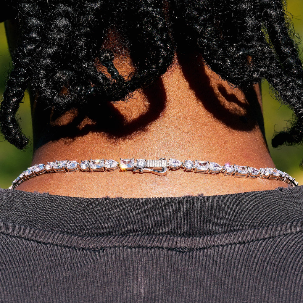 Diamond Mixed Stone Lariat in White Gold