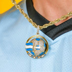 Diamond Argentina Spinning Globe Flag Pendant in Yellow Gold