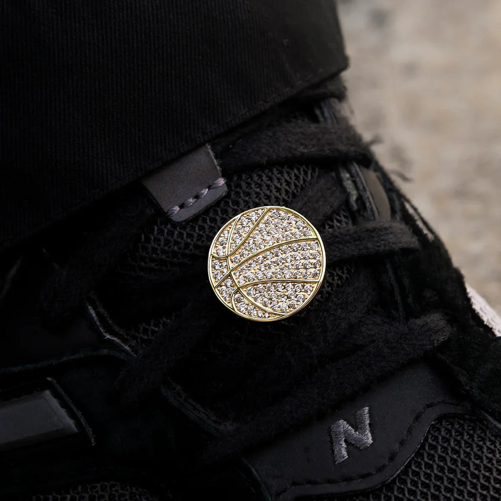 Pave Basketball Shoelace Charm in Yellow Gold