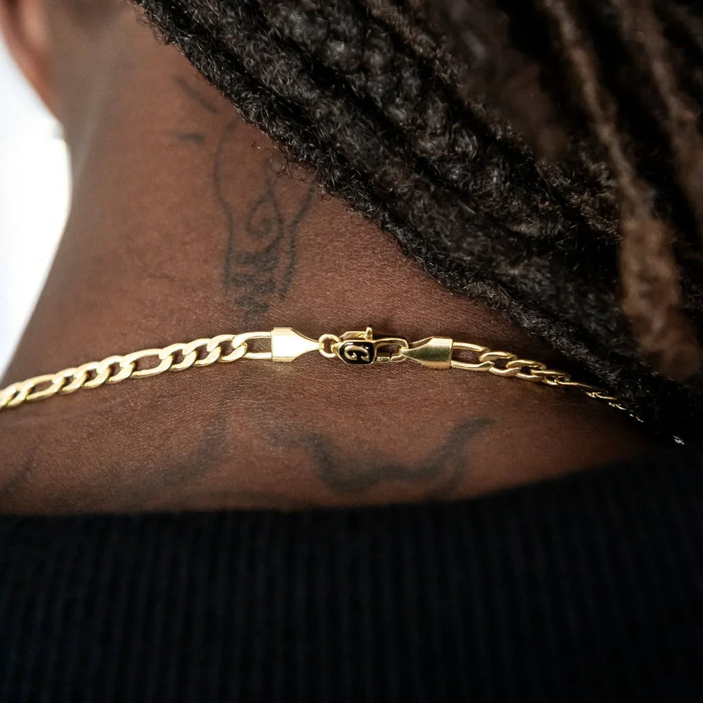 Figaro Link Chain + Bracelet Bundle in Yellow Gold- 4mm