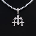 Micro Iced Triple Cross Pendant in White Gold