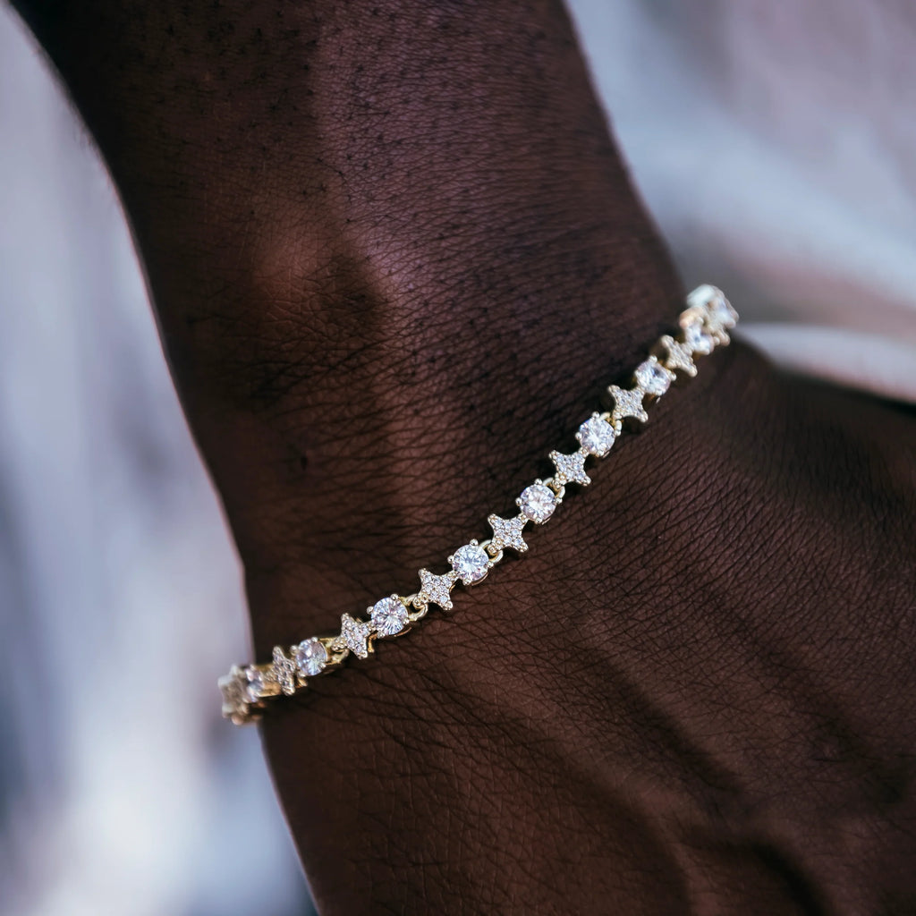 Round Stone Star Tennis Chain + Bracelet Bundle in Yellow Gold