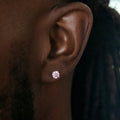 Pink Round Cut Stud Earring in White Gold - 5mm