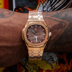 39MM Visionary Plain Case & Chocolate Dial Watch - Rose Gold
