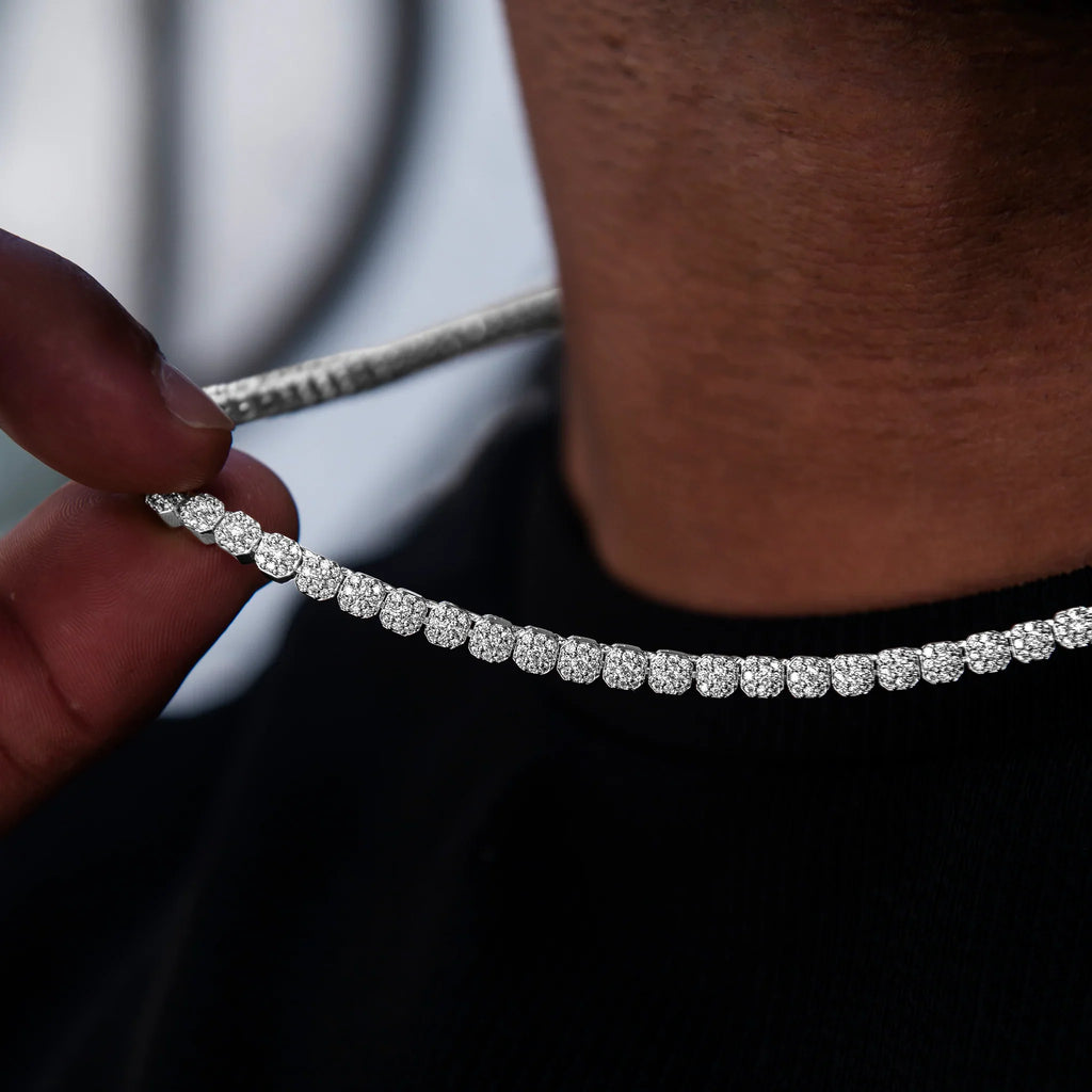 Iced Mini Clustered Tennis Chain + Bracelet Bundle in White Gold