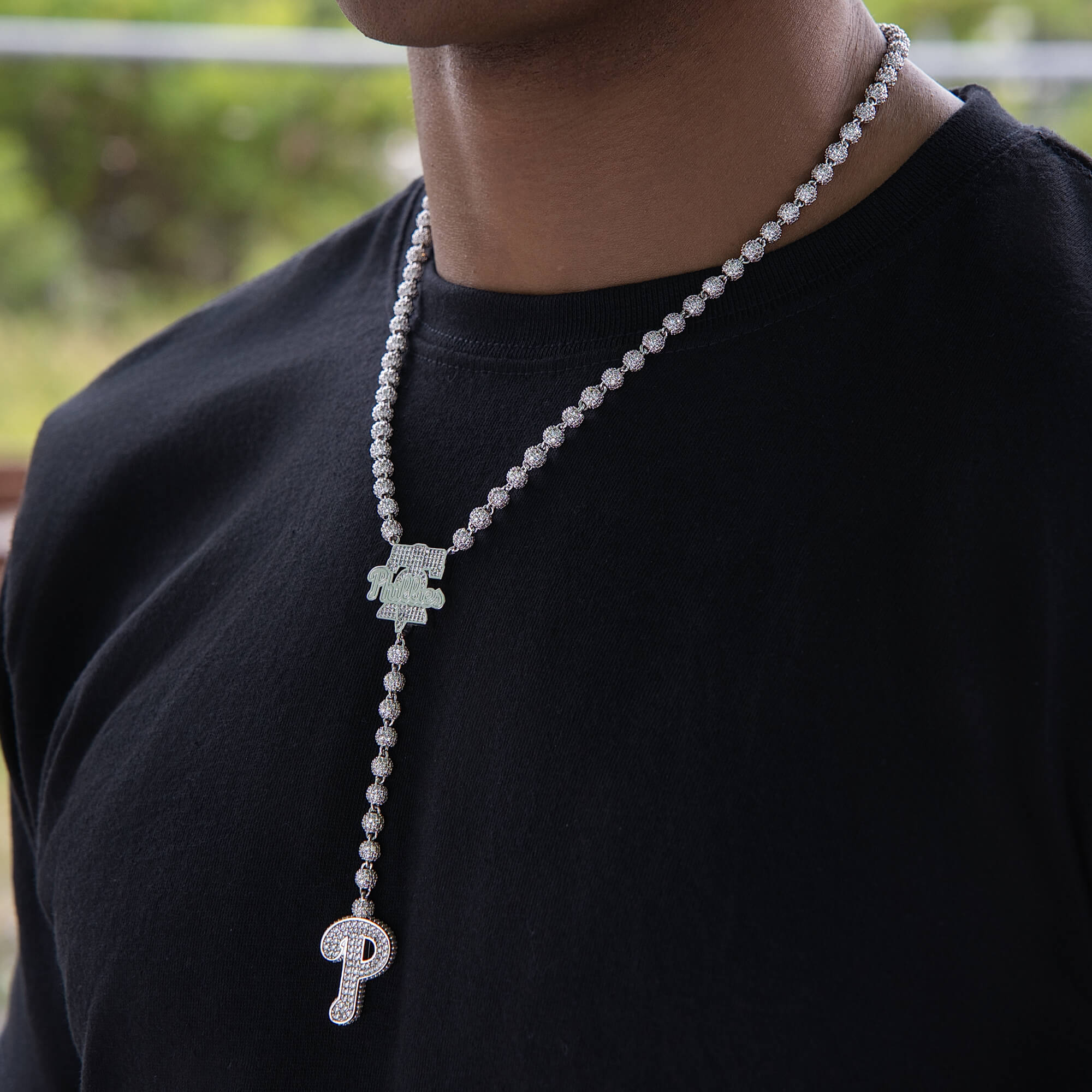 Philadelphia Phillies Official MLB Lariat Necklace in White Gold