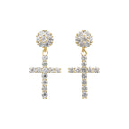 Men's Moissanite Diamond Studded Cross Earring in Yellow Gold Vermeil
