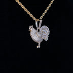 Iced Rooster Pendant in Yellow Gold