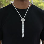 Iced Cross Pearl Bolo Chain in White Gold