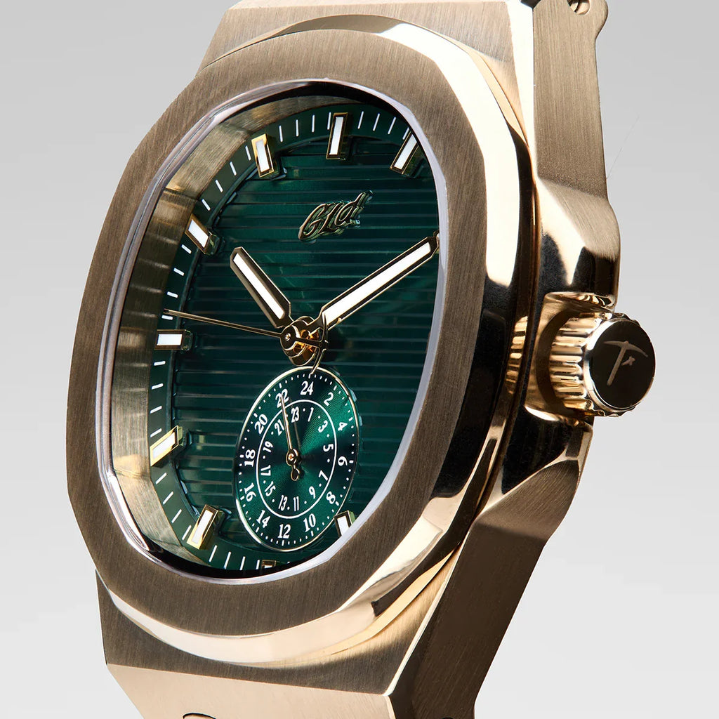 39MM Visionary Plain Case & Green Dial Watch - Yellow Gold