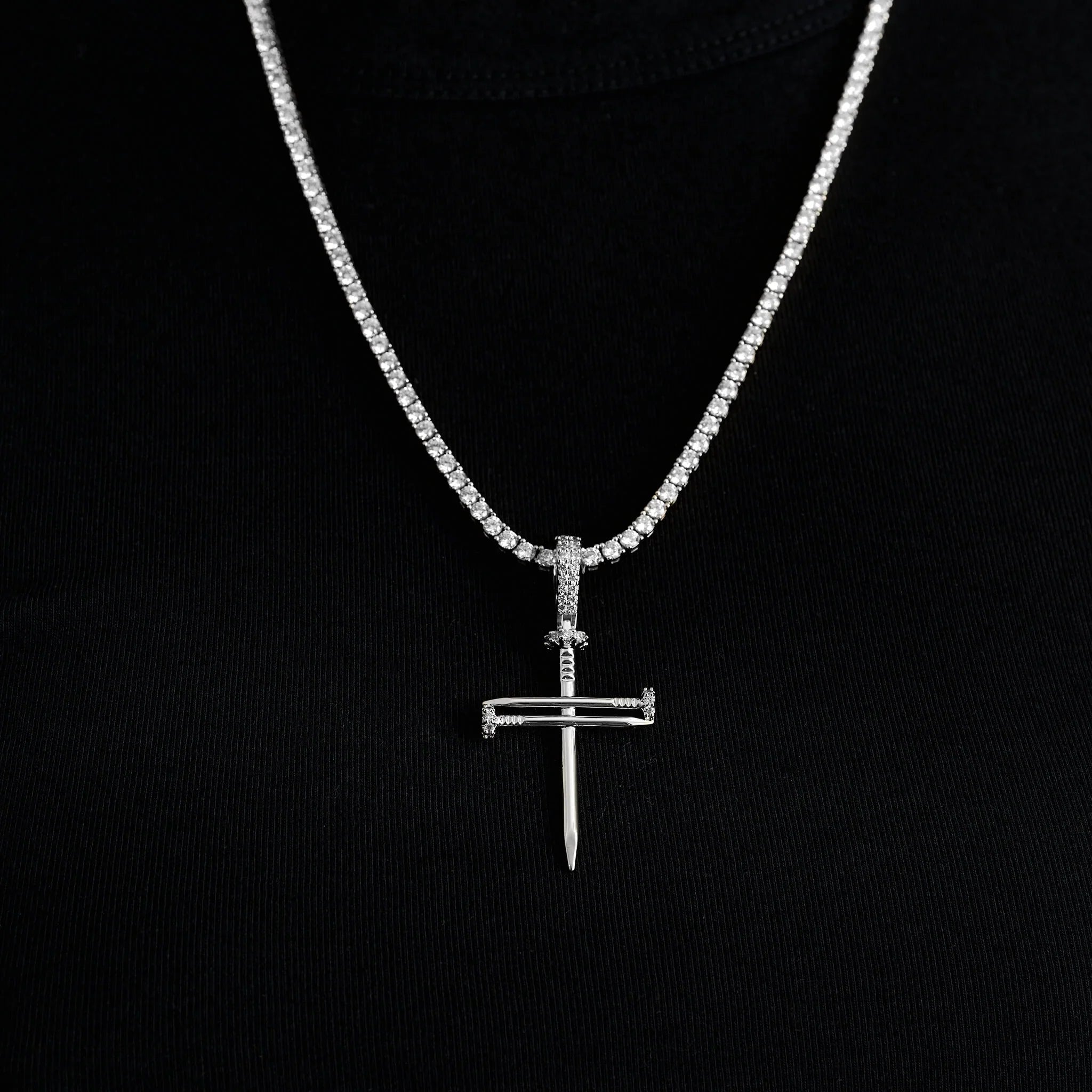 Nail Cross Pendant in White Gold