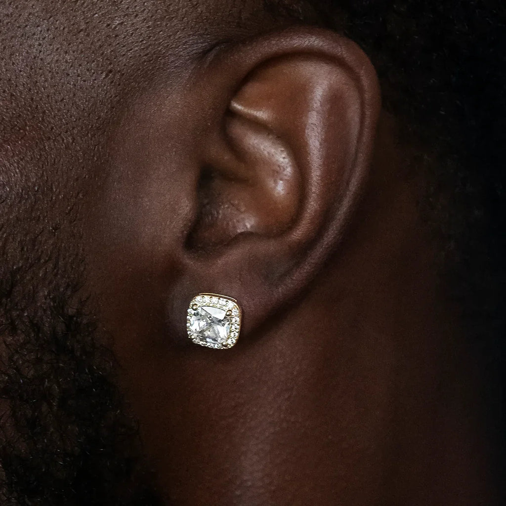10mm Cushion Cut Earrings in Yellow Gold