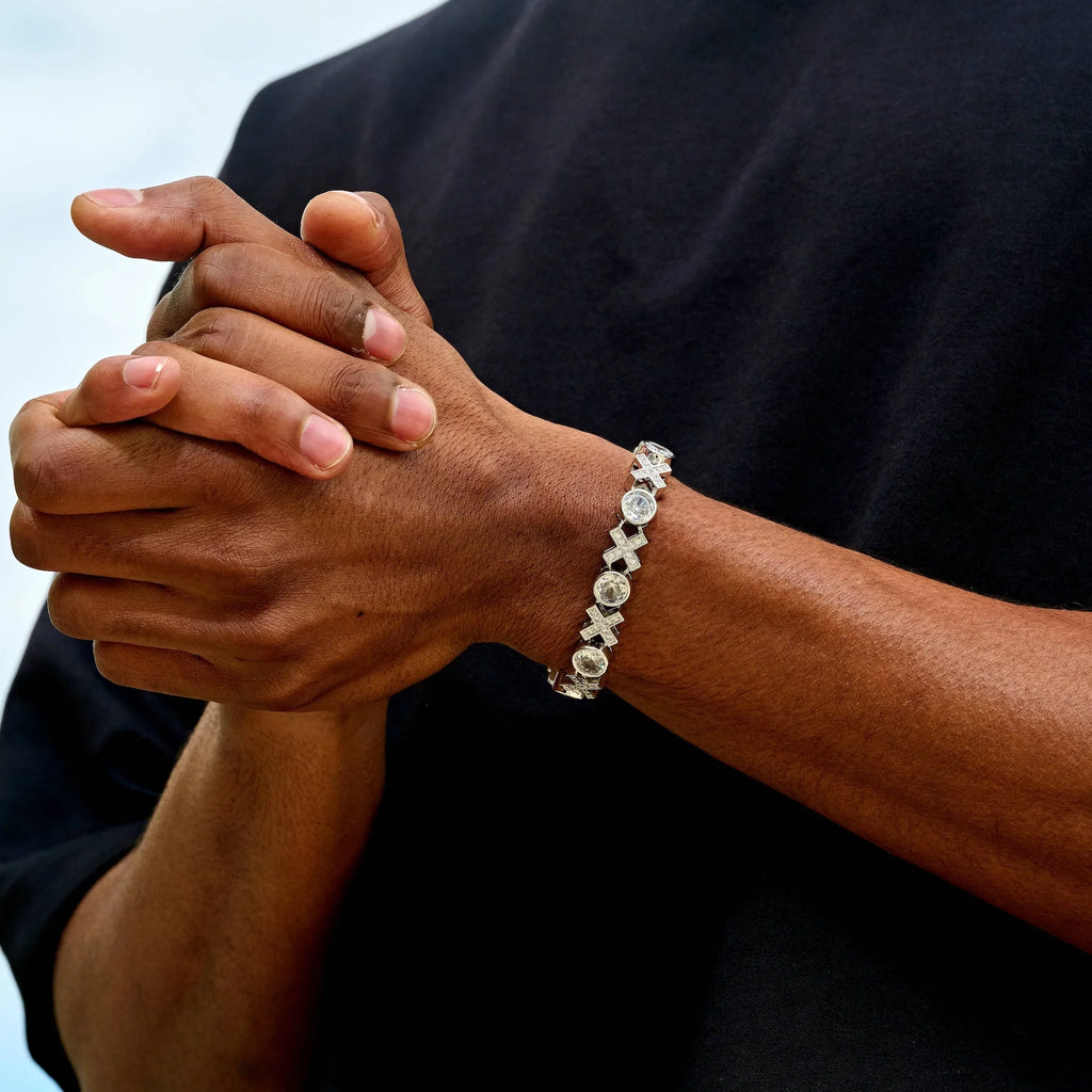 Iced XOXO Tennis Chain Bracelet in White Gold