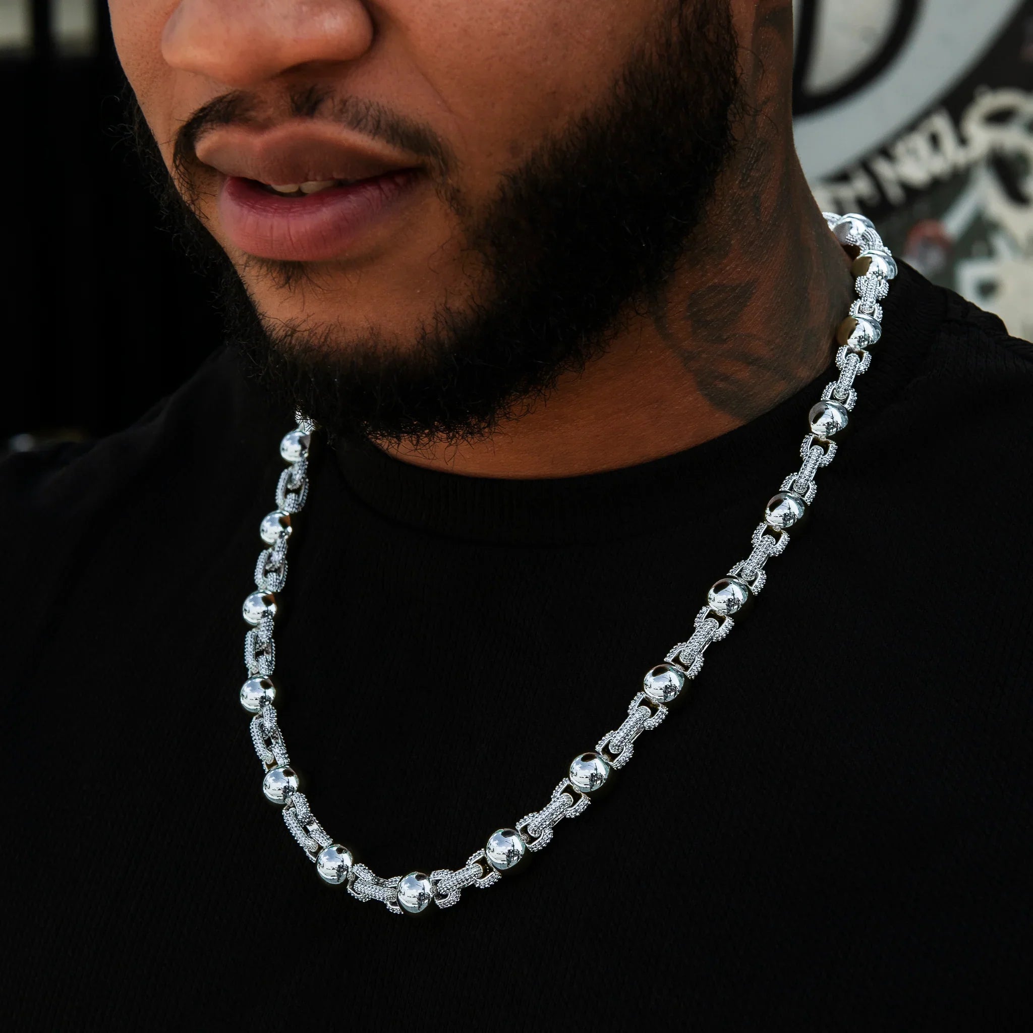 Iced Plain Ball Chain in White Gold - 10mm