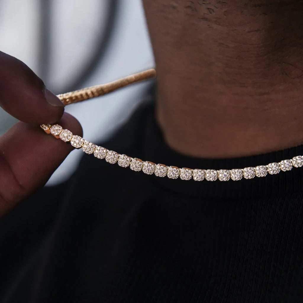 Iced Mini Clustered Tennis Chain in Yellow Gold