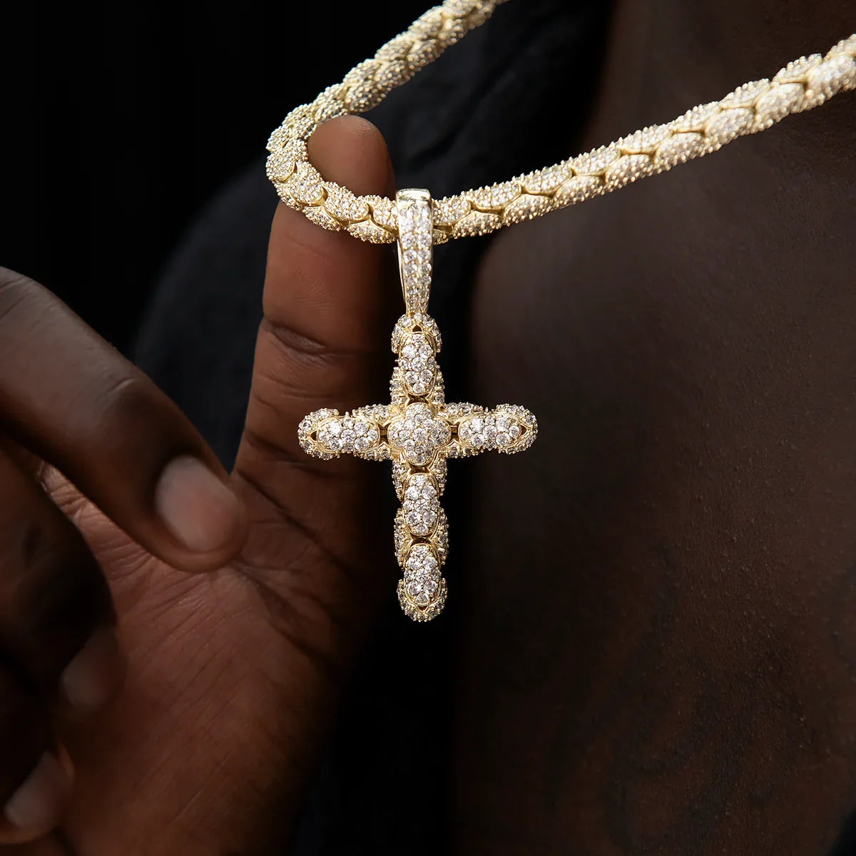 6mm Diamond Pave Snake Link Chain + Pendant Bundle in Yellow Gold