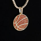 Orange Pave Basketball Pendant in Yellow Gold