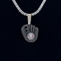Iced Black Baseball Pendant in Yellow Gold