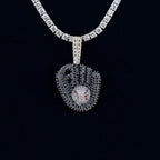 Iced Black Baseball Pendant in Yellow Gold