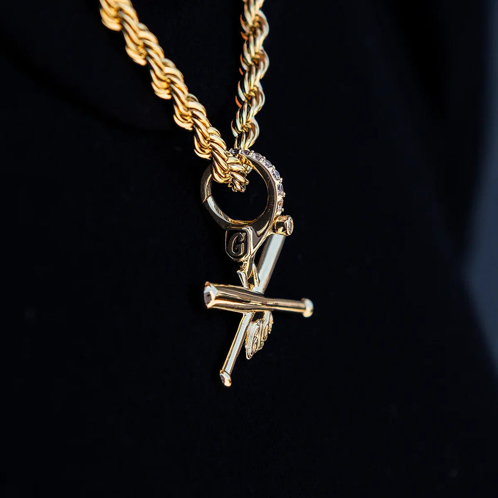 Baseball Bat Clip On Pendant in Yellow Gold