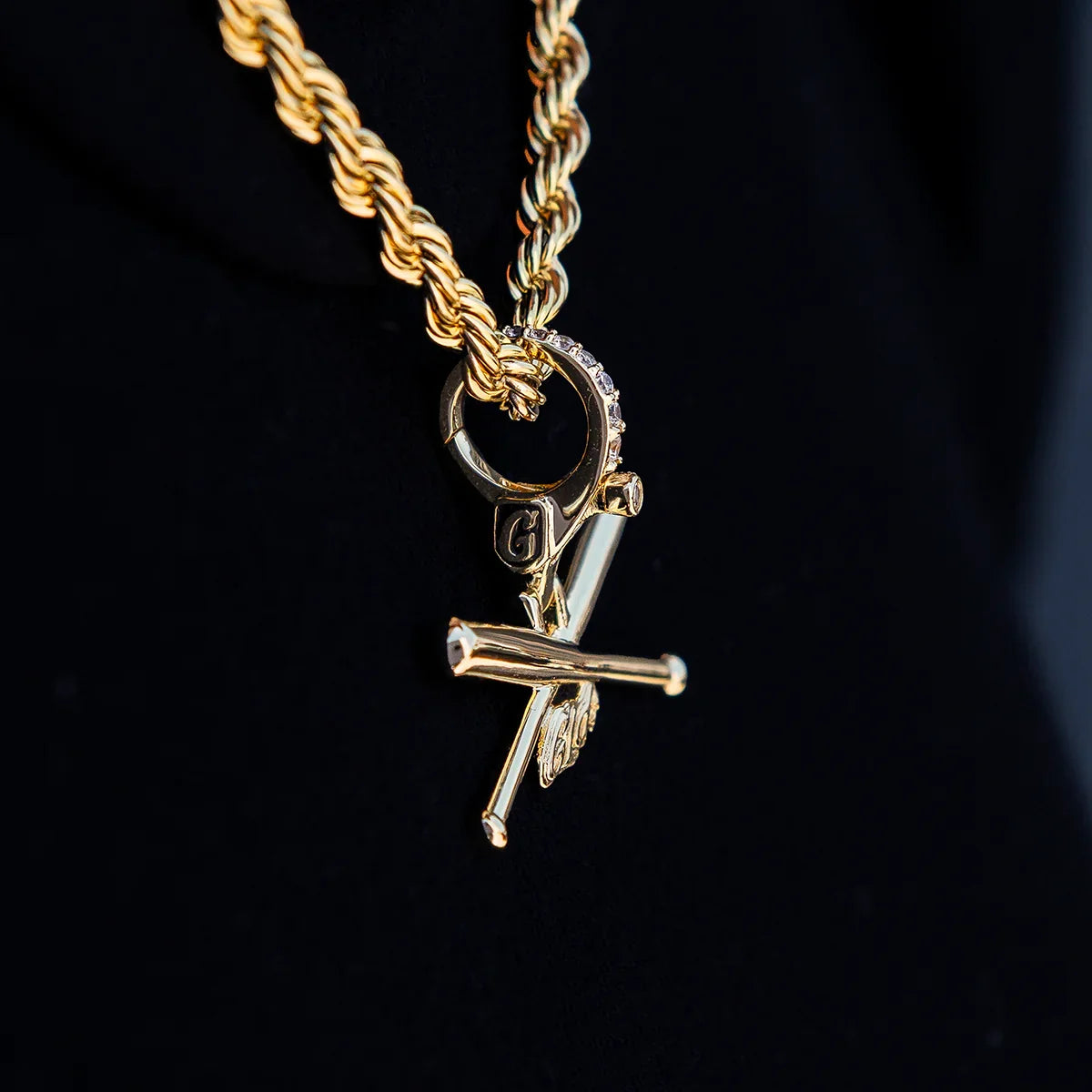 Baseball Bat Clip On Pendant in Yellow Gold