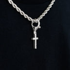 Iced Micro Cross Clip On Pendant in White Gold
