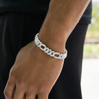Diamond Figaro Chain Bracelet in White Gold - 10mm