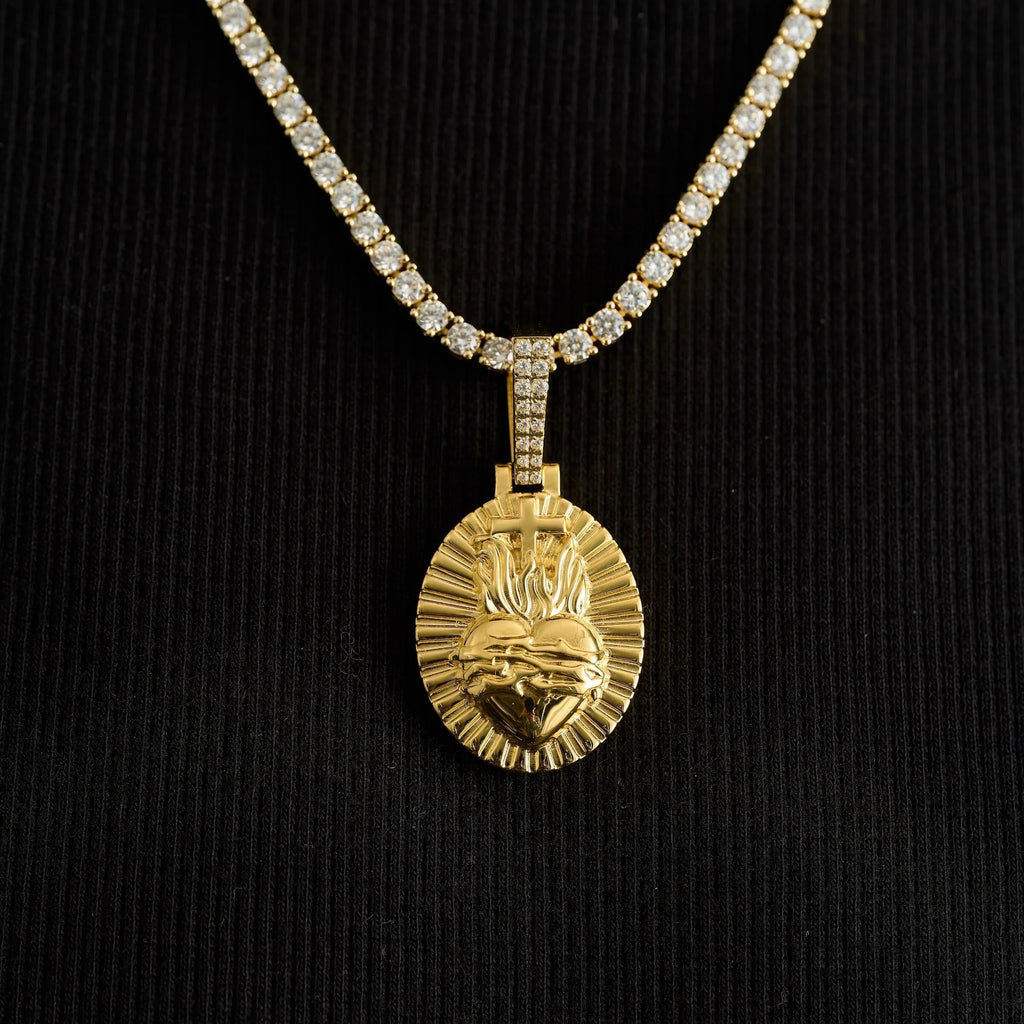 Simple Fire Heart Cross Pendant in Yellow Gold