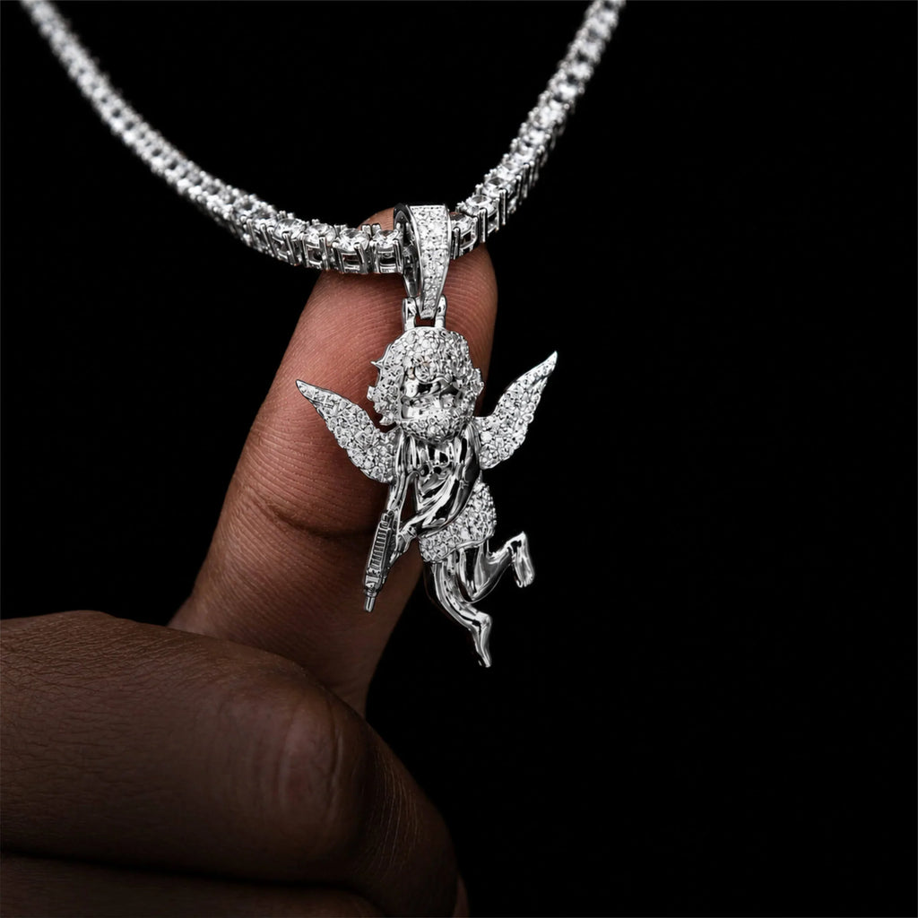 Masked Angel Pendant in White Gold