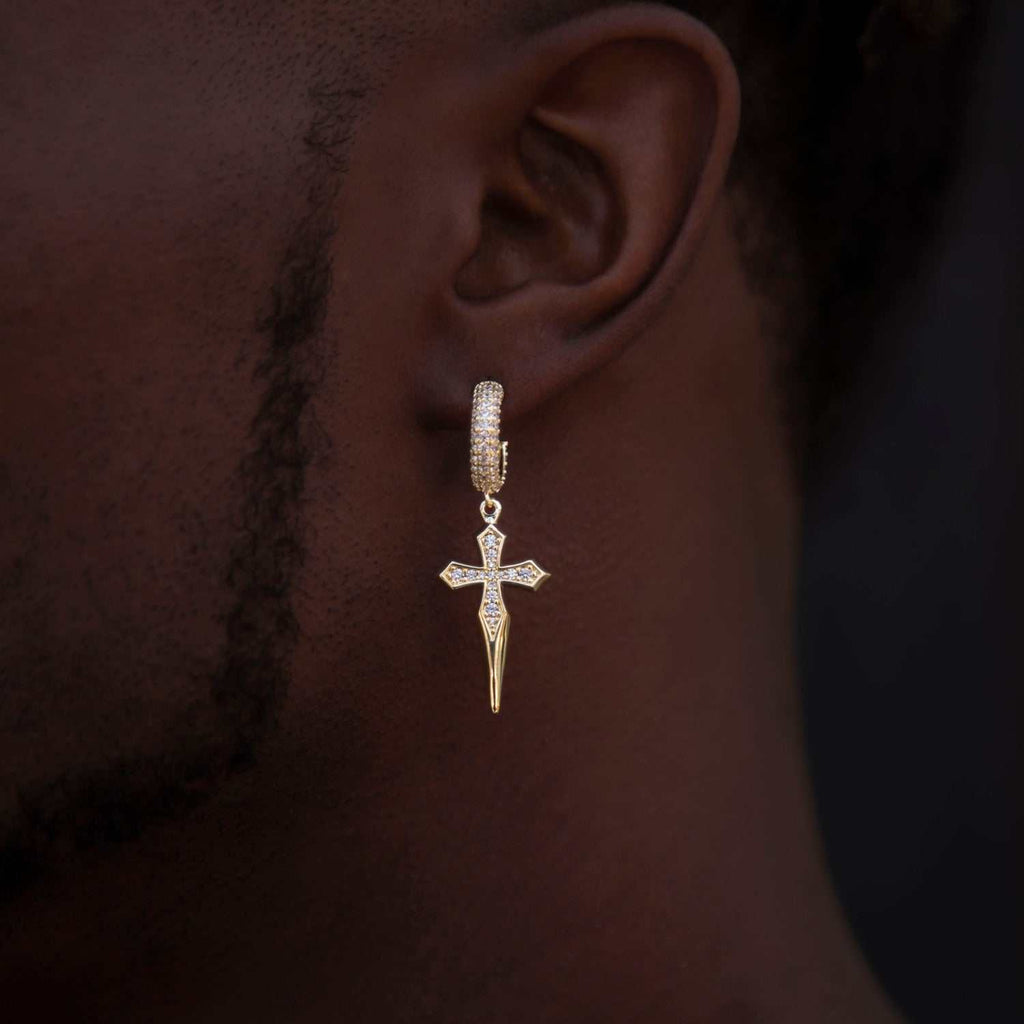 Dripping Cross Extra Small Huggie Hoop Earrings in Yellow Gold