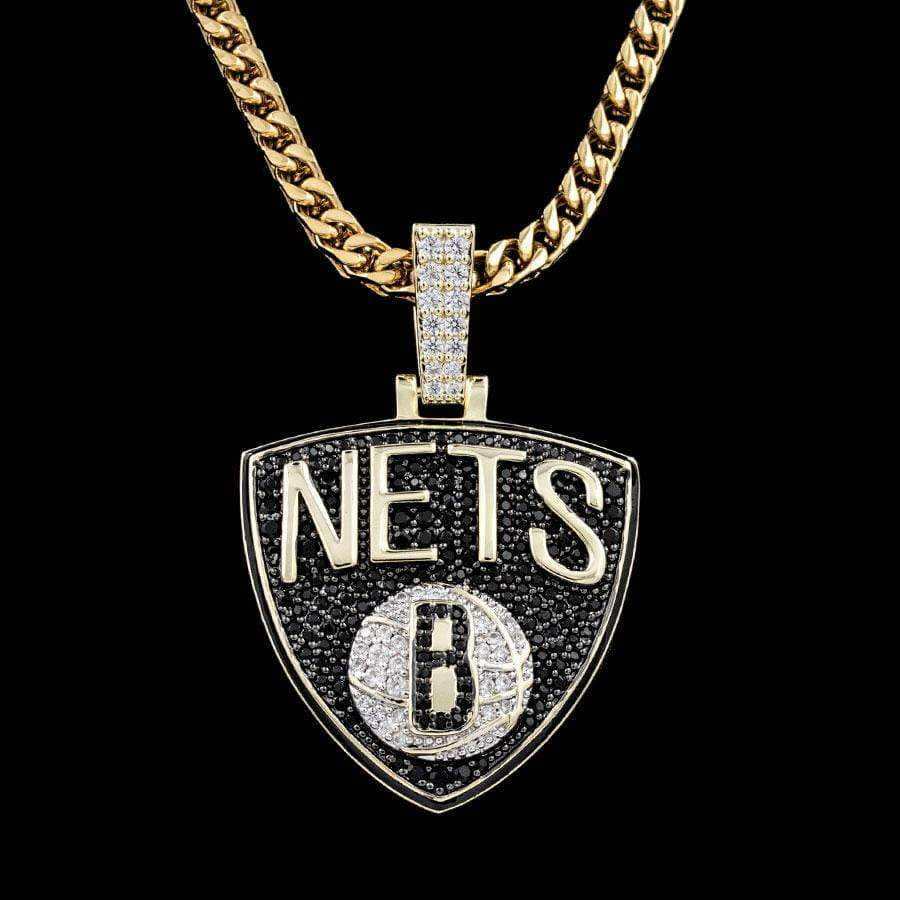 Brooklyn Nets Official NBA Logo Pendant in Yellow Gold