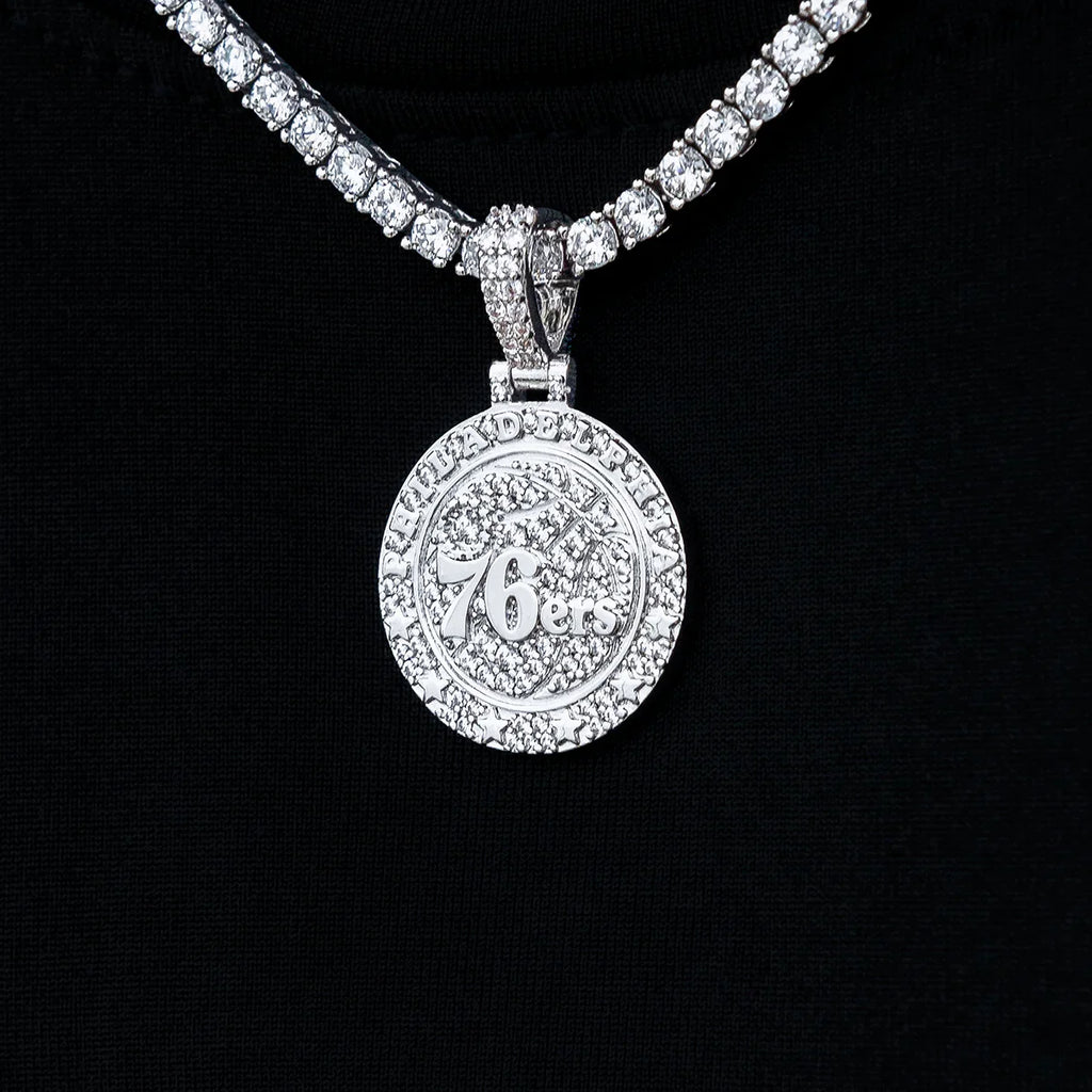 Philadelphia 76ers Official NBA Micro Logo Pendant in White Gold