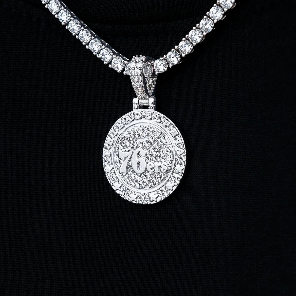 Philadelphia 76ers Official NBA Micro Logo Pendant in White Gold