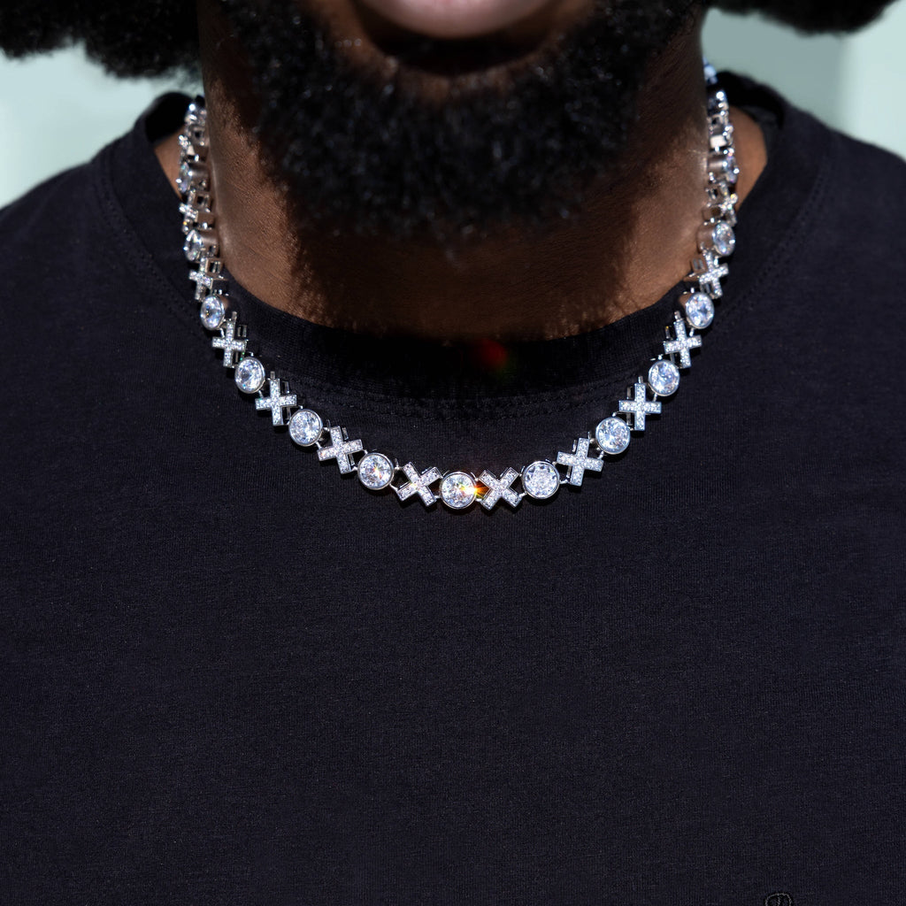 Iced XOXO Tennis Chain Necklace in White Gold