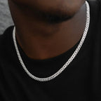 Men's 6MM Micro Diamond Prong Moissanite Cuban Chain Necklace in White Gold Vermeil