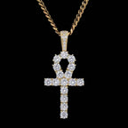 Iced Ankh Cross Pendant in Yellow Gold