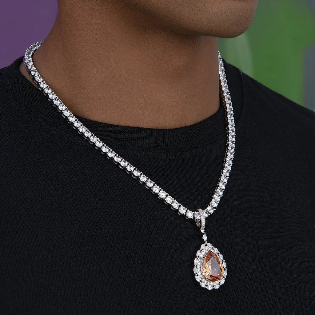 Iced Teardrop Rock Pendant in White Gold