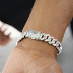 Diamond Figaro Chain Bracelet in White Gold - 10mm