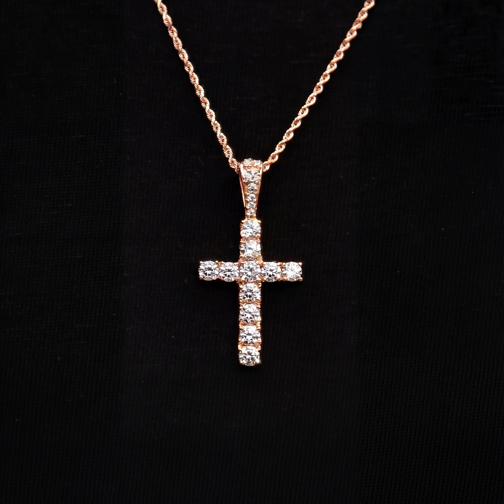 Micro Diamond Cross Pendant + 2MM Rope Chain Bundle in Rose Gold