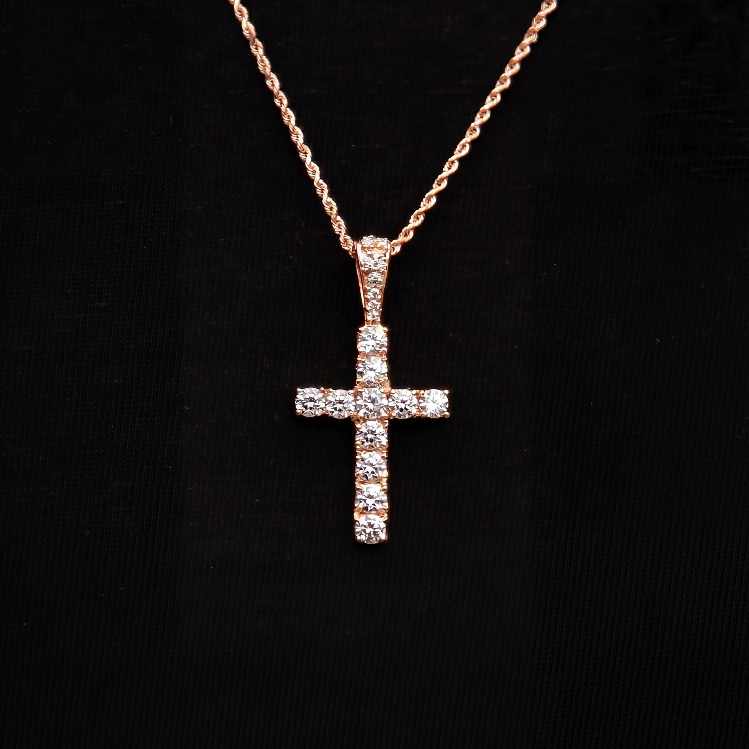 Micro Diamond Cross Pendant + 2MM Rope Chain Bundle in Rose Gold