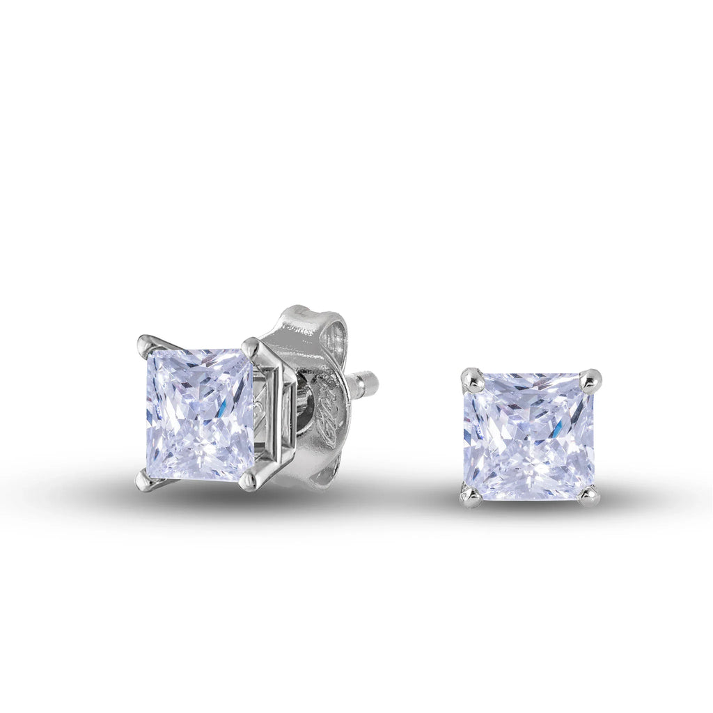 Moissanite Square Cut Diamond Stud Earring in White Gold Vermeil - 5mm