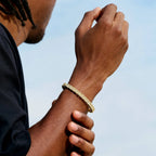 Emerald Iced Multi Dimensional Bangle Bracelet in Yellow Gold