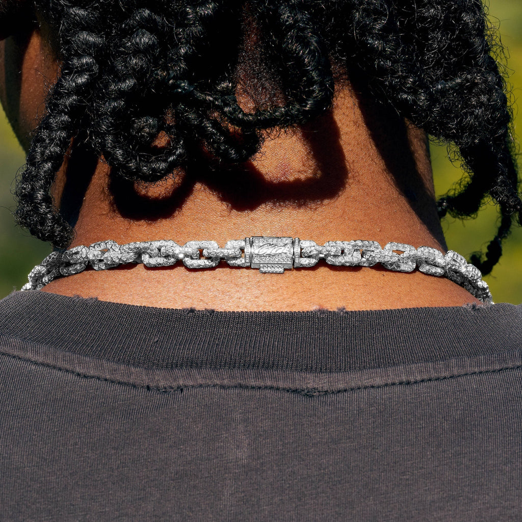 GLD X Bloody Osiris Moissanite Voronoi Link Chain in White Gold Vermeil