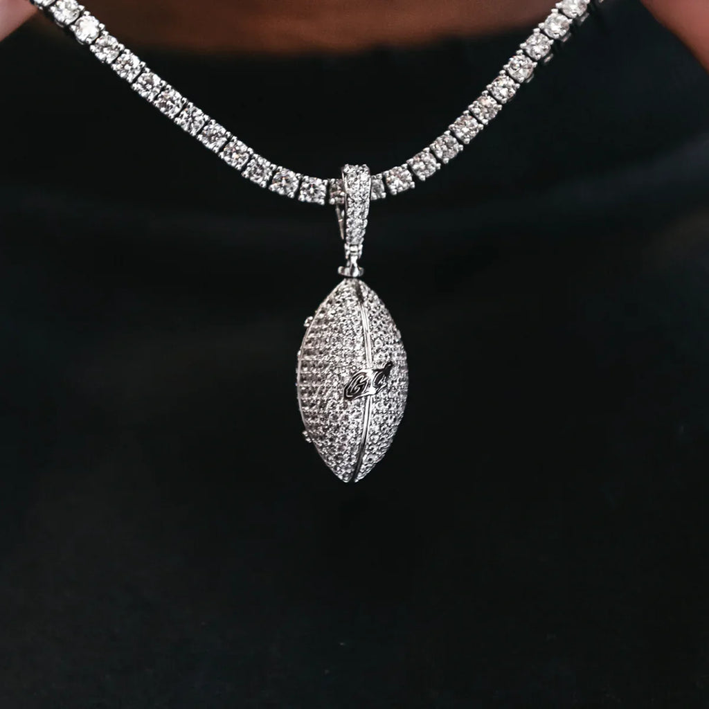 Iced Football Pendant in White Gold